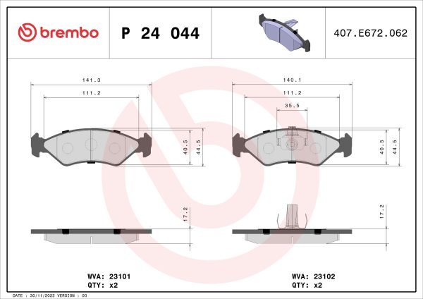 Placute frana MAZDA 121 III (JASM, JBSM) 1.3 benzina 50 cai BREMBO P 24 044