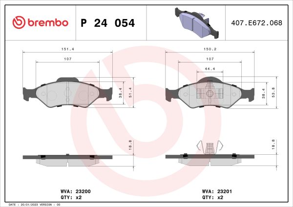 Placute frana MAZDA 121 III (JASM, JBSM) 1.3 benzina 50 cai BREMBO P 24 054