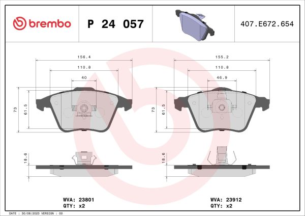 Placute frana MAZDA 3 (BK) 2.3 MZR (BK3P) benzina 156 cai BREMBO P 24 057