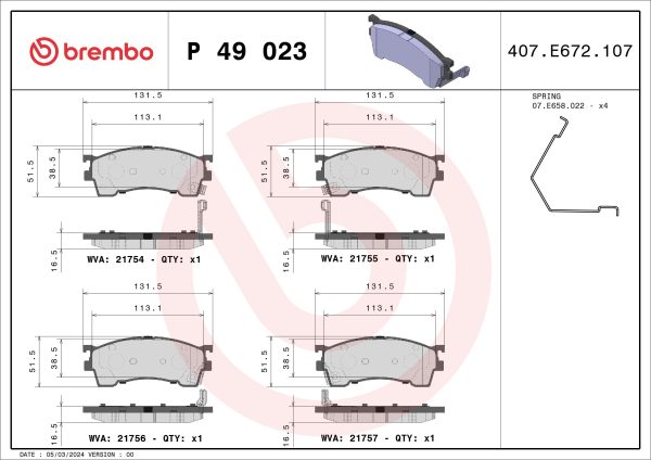 Placute frana MAZDA 323 S VI limuzina (BJ) 1.6 (BJ12) benzina 95 cai BREMBO P 49 023