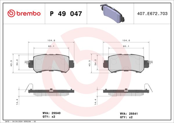 Placute frana MAZDA 2 hatchback (DL, DJ) 1.5 E-SKYACTIV G benzina/elector 115 cai BREMBO P 49 047X