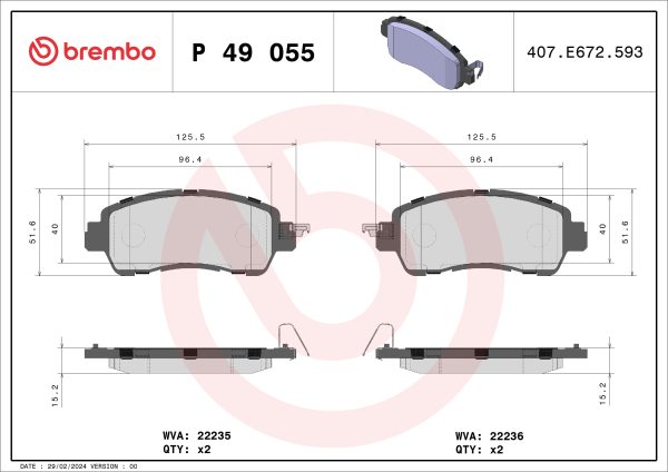 Placute frana MAZDA 2 hatchback (DL, DJ) 1.5 SKYACTIV-G M Hybrid benzina/elector 90 cai BREMBO P 49 055