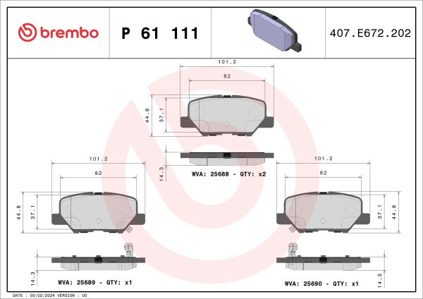 Placute frana MAZDA 6 combi (GJ, GL) 2.2 D (GJ2FW, GJ1021, GJ1022, GL1021) diesel 175 cai BREMBO P 61 111