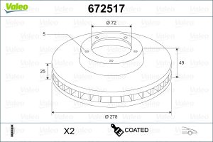 Disc frana MAZDA 3 (BL) 1.6 MZR (BL14) benzina 105 cai VALEO 672517