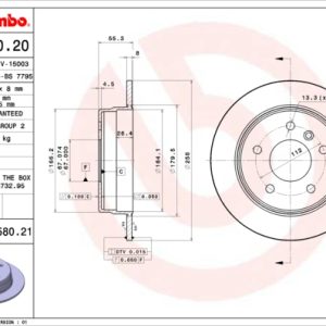 Disc frana MERCEDES-BENZ A-CLASS (W168) A 210 (168.035, 168.135) benzina 140 cai BREMBO 08.9580.21