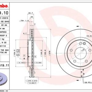 Disc frana MERCEDES-BENZ A-CLASS (W168) A 210 (168.035, 168.135) benzina 140 cai BREMBO 09.8519.11