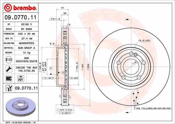 Disc frana MERCEDES-BENZ A-CLASS (W177) A 220 4-matic (177.045) benzina 190 cai BREMBO 09.D770.11