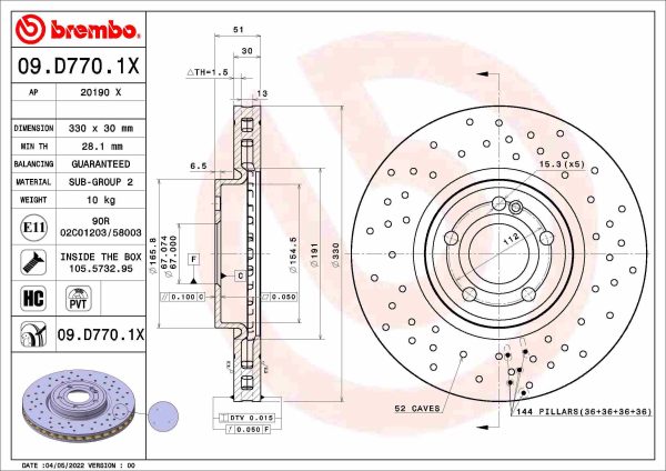 Disc frana MERCEDES-BENZ A-CLASS limuzina (V177) A 250 e (177.185) benzina/elector 218 cai BREMBO 09.D770.1X