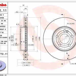 Disc frana MERCEDES-BENZ A-CLASS (W177) A 160 d (177.002) diesel 95 cai BREMBO 09.D772.11