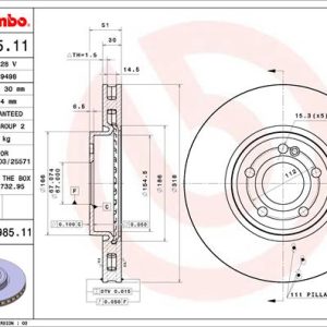 Disc frana MERCEDES-BENZ A-CLASS (W177) A 220 Mild-Hybrid 4-matic (177.045) benzina/elector 190 cai BREMBO 09.D985.11