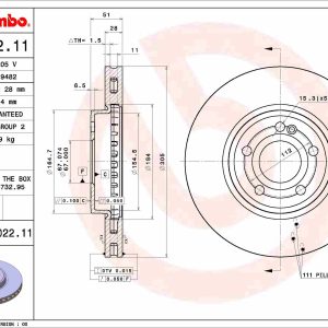 Disc frana MERCEDES-BENZ A-CLASS (W177) A 180 d (177.003) diesel 116 cai BREMBO 09.E022.11