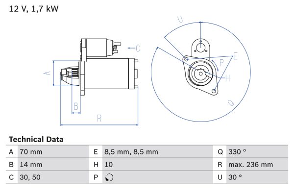 Electromotor MERCEDES-BENZ A-CLASS (W168) A 170 CDI (168.009, 168.109) diesel 95 cai BOSCH 0 986 018 180