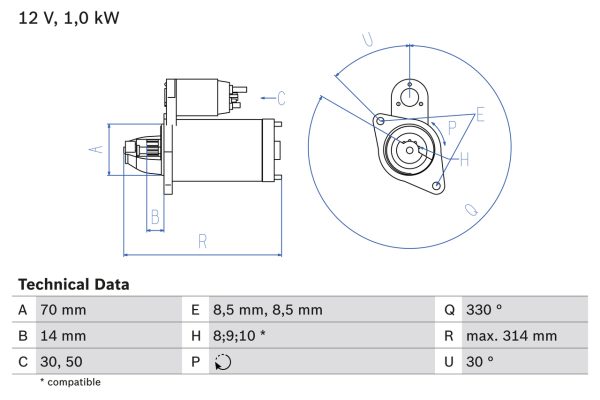 Electromotor MERCEDES-BENZ A-CLASS (W169) A 160 (169.031, 169.331) benzina 95 cai BOSCH 0 986 018 570