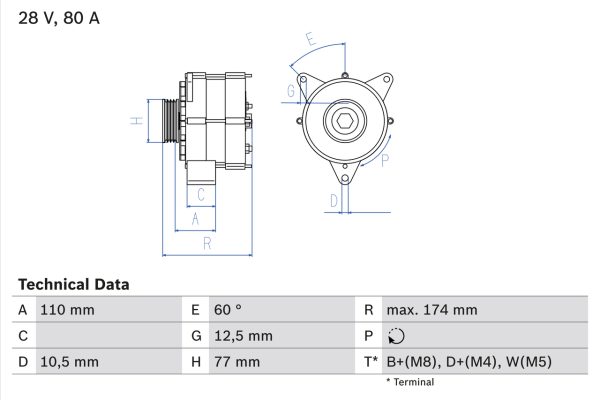 Alternator MERCEDES-BENZ ACTROS 2035 AK diesel 354 cai BOSCH 0 986 039 790
