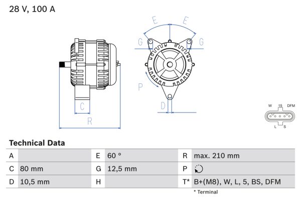 Alternator MERCEDES-BENZ ACTROS 2635 LS diesel 354 cai BOSCH 0 986 048 110