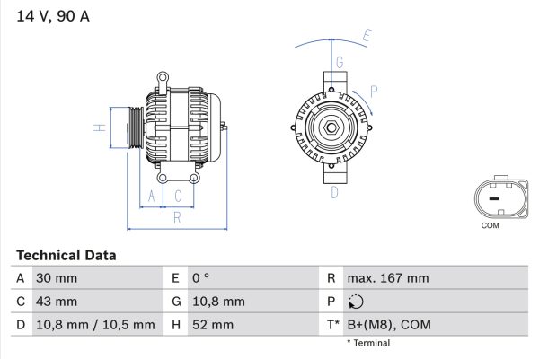 Alternator MERCEDES-BENZ A-CLASS (W169) A 150 (169.031, 169.331) benzina 95 cai BOSCH 0 986 080 500