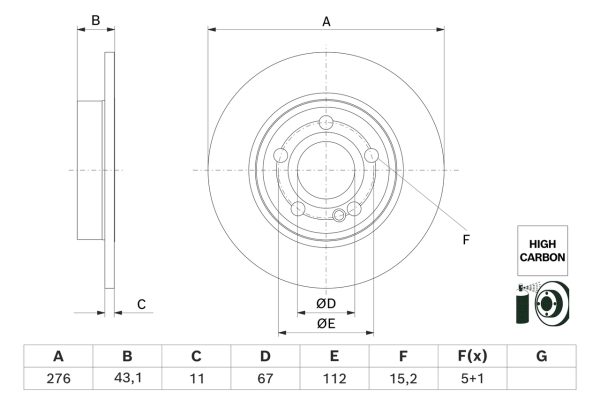 Disc frana MERCEDES-BENZ A-CLASS (W177) A 160 (177.082) benzina 109 cai BOSCH 0 986 479 H60