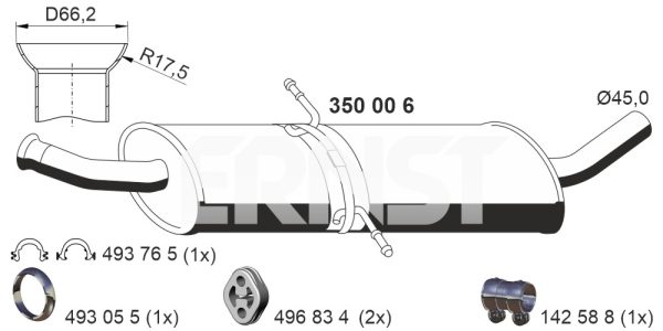 Toba esapamet intermediara MERCEDES-BENZ A-CLASS (W169) A 150 (169.031, 169.331) benzina 95 cai ERNST 350006