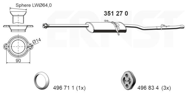 Toba esapament finala MERCEDES-BENZ A-CLASS (W168) A 160 (168.033, 168.133) benzina 102 cai ERNST 351270