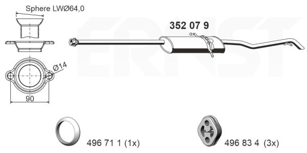 Toba esapament finala MERCEDES-BENZ A-CLASS (W168) A 160 (168.033, 168.133) benzina 102 cai ERNST 352079