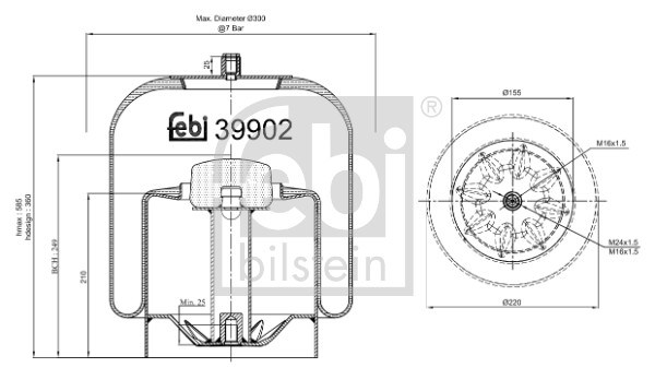 Burduf suspensie pneumatica MERCEDES-BENZ ACTROS 3335 A diesel 354 cai FEBI BILSTEIN 39902