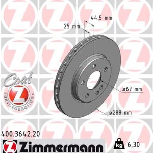 Disc frana MERCEDES-BENZ A-CLASS (W169) E-CELL (169.090) electric 68 cai ZIMMERMANN 400.3642.20