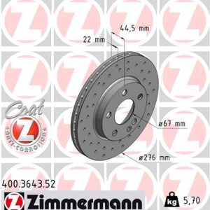 Disc frana MERCEDES-BENZ A-CLASS (W169) A 170 (169.032, 169.332) benzina 116 cai ZIMMERMANN 400.3643.52