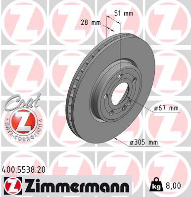 Disc frana MERCEDES-BENZ A-CLASS limuzina (V177) A 200 (177.187) benzina 163 cai ZIMMERMANN 400.5538.20