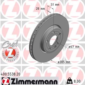 Disc frana MERCEDES-BENZ A-CLASS (W177) A 160 (177.082) benzina 109 cai ZIMMERMANN 400.5538.20