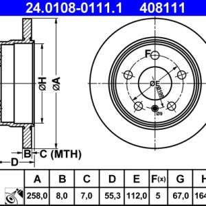 Disc frana MERCEDES-BENZ A-CLASS (W168) A 210 (168.035, 168.135) benzina 140 cai ATE 24.0108-0111.1