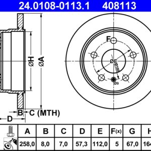 Disc frana MERCEDES-BENZ A-CLASS (W169) E-CELL (169.090) electric 68 cai ATE 24.0108-0113.1