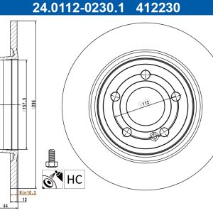 Disc frana MERCEDES-BENZ A-CLASS (W177) A 200 (177.087) benzina 150 cai ATE 24.0112-0230.1