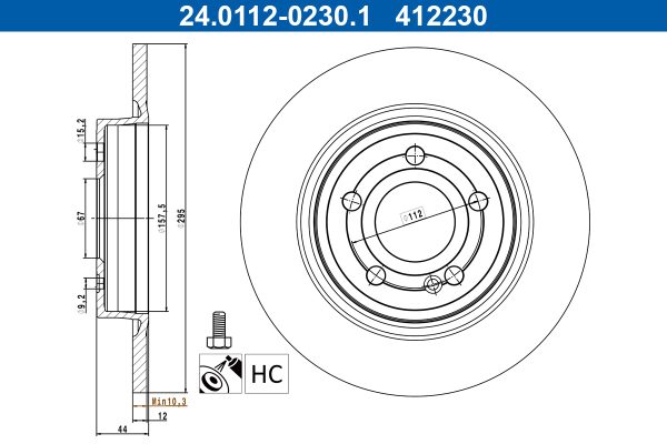 Disc frana MERCEDES-BENZ A-CLASS (W177) A 200 (177.087) benzina 150 cai ATE 24.0112-0230.1