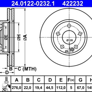 Disc frana MERCEDES-BENZ A-CLASS (W169) A 170 (169.032, 169.332) benzina 116 cai ATE 24.0122-0232.1