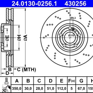Disc frana MERCEDES-BENZ A-CLASS (W177) A 160 d (177.002) diesel 95 cai ATE 24.0130-0256.1