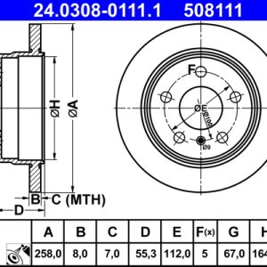 Disc frana MERCEDES-BENZ A-CLASS (W168) A 210 (168.035, 168.135) benzina 140 cai ATE 24.0308-0111.1