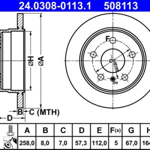 Disc frana MERCEDES-BENZ A-CLASS (W169) A 170 (169.032, 169.332) benzina 116 cai ATE 24.0308-0113.1