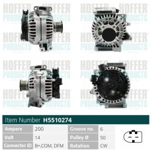 Alternator MERCEDES-BENZ A-CLASS (W169) A 150 (169.031, 169.331) benzina 95 cai HOFFER H5510274