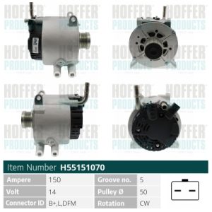 Alternator MERCEDES-BENZ A-CLASS (W168) A 170 CDI (168.008) diesel 90 cai HOFFER H55151070