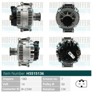 Alternator MERCEDES-BENZ A-CLASS (W169) A 200 CDI (169.008, 169.308) diesel 140 cai HOFFER H5515136