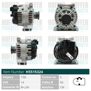 Alternator MERCEDES-BENZ A-CLASS (W169) A 200 CDI (169.308, 169.008) diesel 136 cai HOFFER H5515324