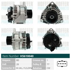 Alternator MERCEDES-BENZ ACTROS MP2 / MP3 1848, L, LL diesel 476 cai HOFFER H5610040