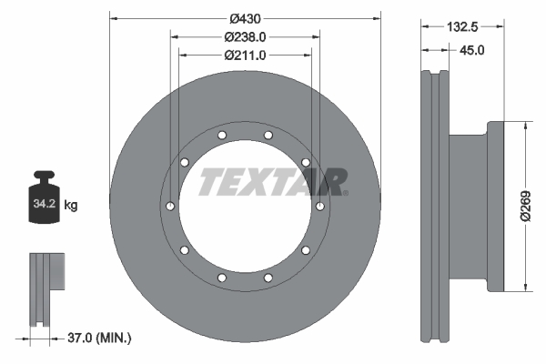 Disc frana MERCEDES-BENZ ACTROS 2635, 2635 L diesel 354 cai TEXTAR 93087900