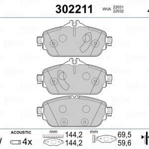 Placute frana MERCEDES-BENZ A-CLASS (W176) A 200 CDI (176.001) diesel 136 cai VALEO 302211