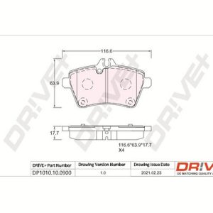 Placute frana MERCEDES-BENZ A-CLASS (W169) A 180 CDI (169.007, 169.307) diesel 109 cai DRIVE DP1010.10.0900