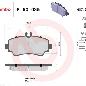Placute frana MERCEDES-BENZ A-CLASS (W168) A 160 (168.033, 168.133) benzina 102 cai BREMBO P 50 035