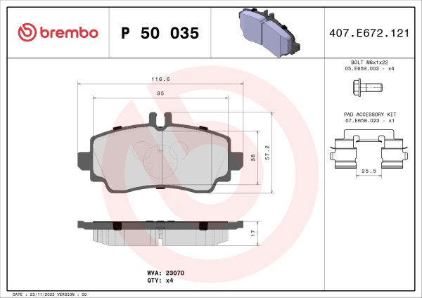 Placute frana MERCEDES-BENZ A-CLASS (W168) A 140 (168.031, 168.131) benzina 82 cai BREMBO P 50 035