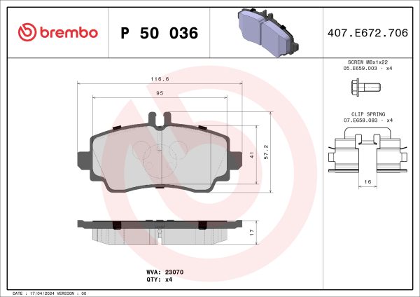Placute frana MERCEDES-BENZ A-CLASS (W168) A 140 (168.031, 168.131) benzina 82 cai BREMBO P 50 036