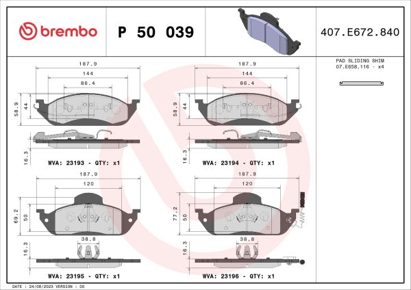 Placute frana MERCEDES-BENZ M-CLASS (W163) ML 270 CDI (163.113) diesel 163 cai BREMBO P 50 039