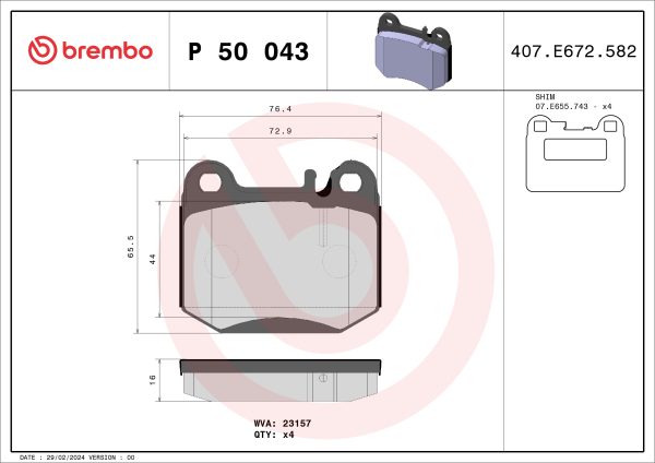 Placute frana MERCEDES-BENZ M-CLASS (W163) ML 270 CDI (163.113) diesel 163 cai BREMBO P 50 043